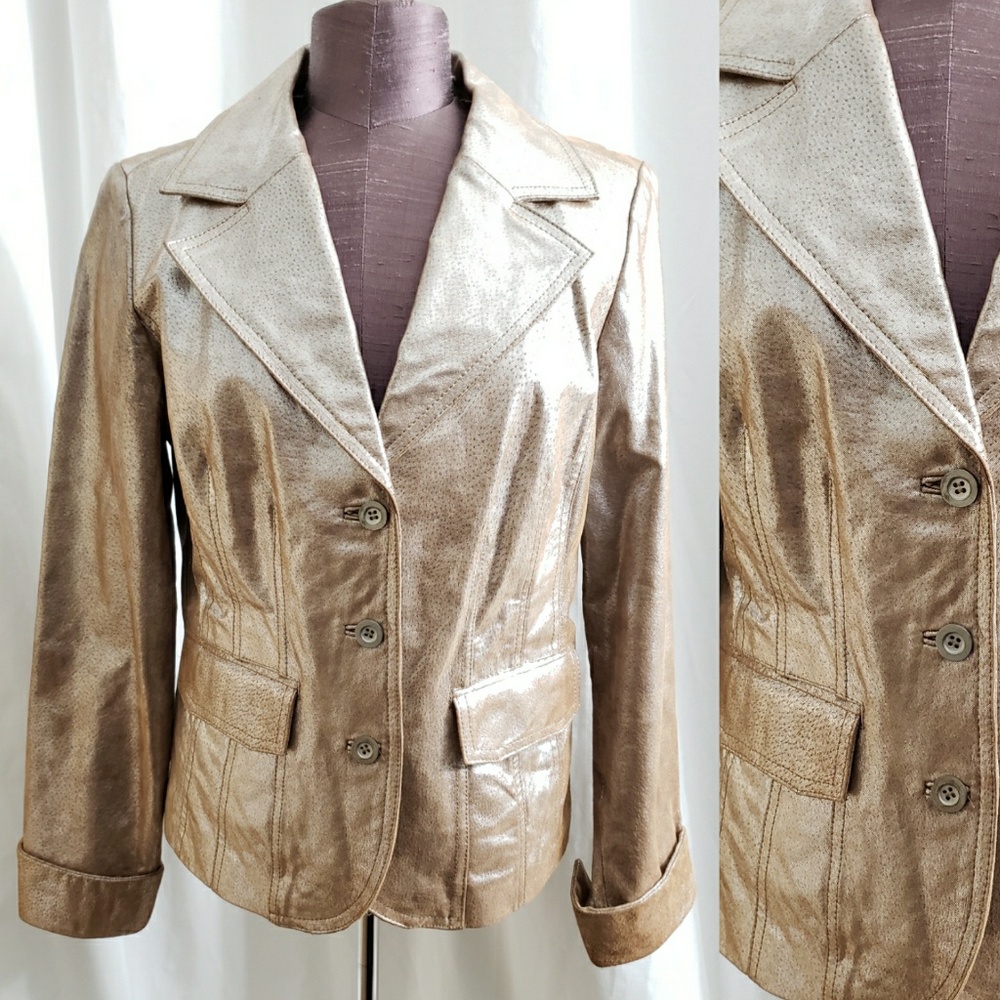 Melanie Lyne Rose Gold metallic leather jacket